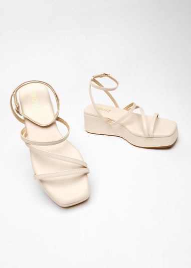 Quiz Natural Faux Leather Strappy Flatform Sandals