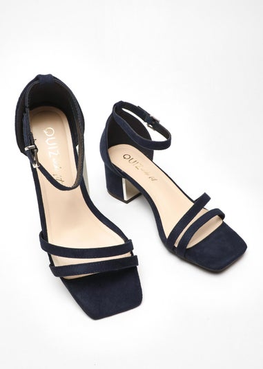 Quiz Navy Wide Fit Strappy Low Block Heeled Sandals