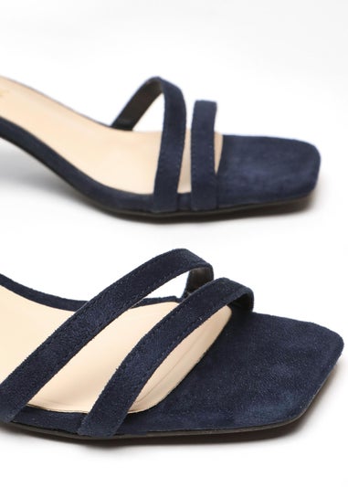 Quiz Navy Wide Fit Strappy Low Block Heeled Sandals