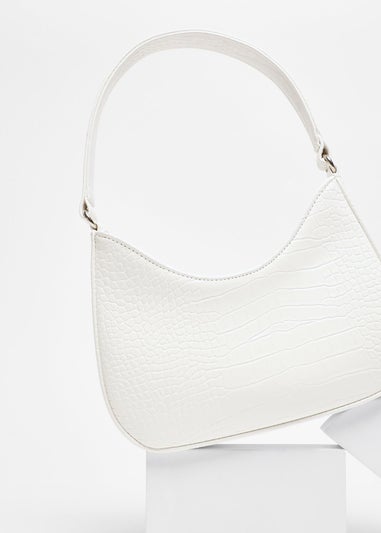 Quiz White Croc Faux Leather Shoulder Bag