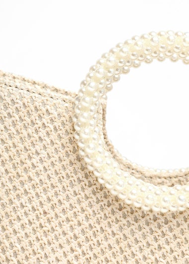 Quiz Cream Woven Pearl Handle Bag