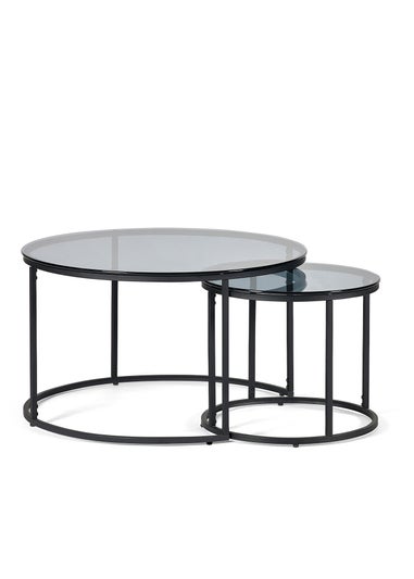 Julian Bowen Black Round Nesting Coffee Tables Smoked Glass (50 x 80 x 80cm)