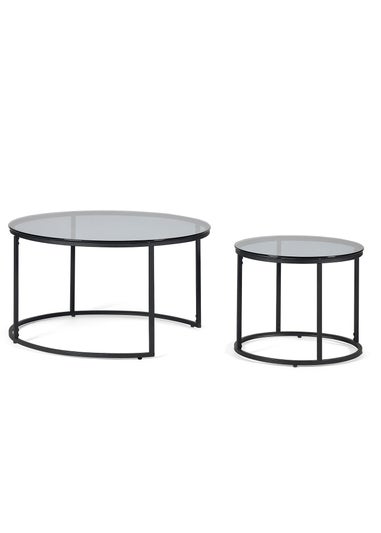 Julian Bowen Black Round Nesting Coffee Tables Smoked Glass (50 x 80 x 80cm)