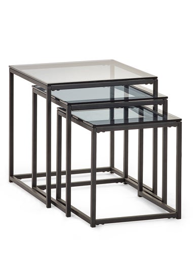 Julian Bowen Chicago Nest Of 3 Tables Smoked Glass (45 x 45 x 45cm)