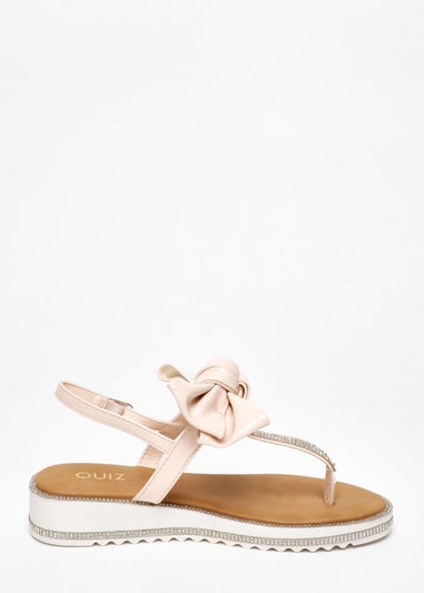 Quiz Pink Faux Leather Bow Flat Sandals