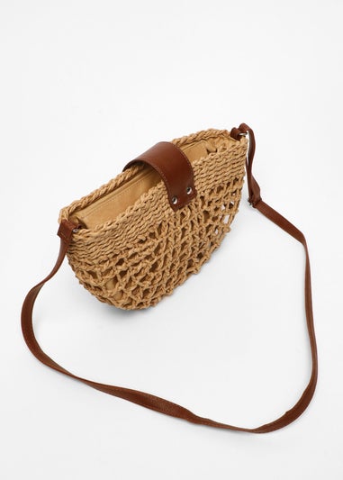 Quiz Brown Straw Crossbody Bag