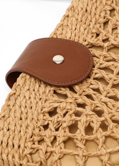 Quiz Brown Straw Crossbody Bag