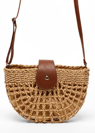 Quiz Brown Straw Crossbody Bag