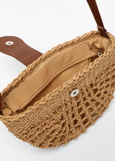 Quiz Brown Straw Crossbody Bag