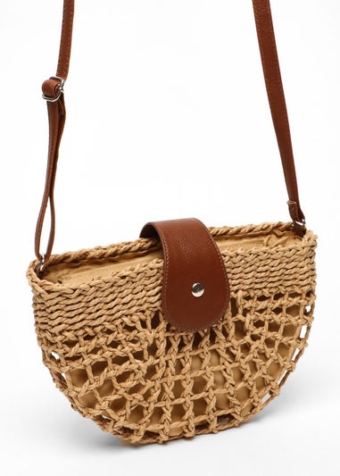 Quiz Brown Straw Crossbody Bag