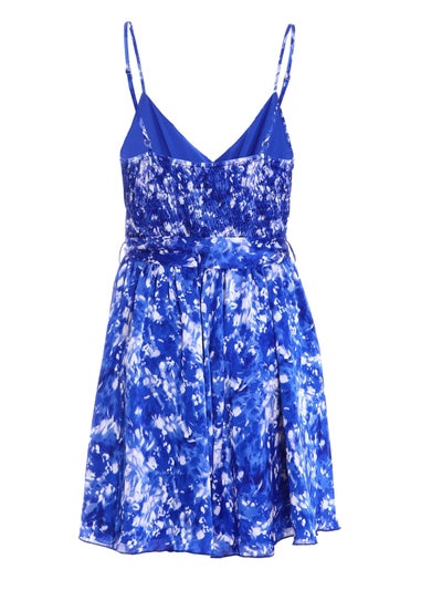 Quiz Blue Ditsy Floral Satin Wrap Playsuit