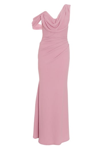 Quiz Pink Asymmetric Cowl Neck Maxi Dress