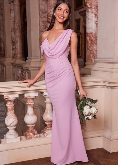 Quiz Pink Asymmetric Cowl Neck Maxi Dress