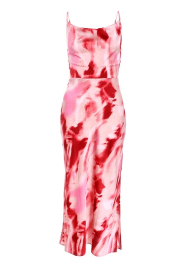 Quiz Pink Petite Satin Marble Midi Dress - Matalan