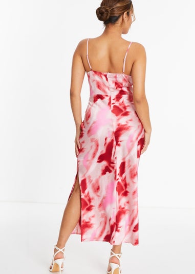 Quiz Pink Petite Satin Marble Midi Dress