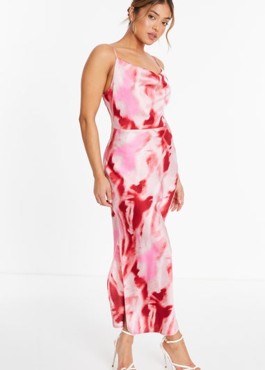 Quiz Pink Petite Satin Marble Midi Dress