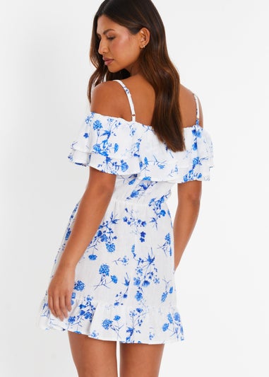 Quiz White Floral Linen Skater Dress