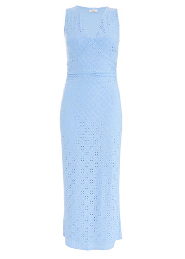 Quiz Blue Embroidered Bodycon Midaxi Dress