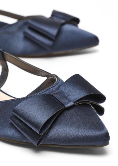 Quiz Navy Satin Bow Slingback Flat Pumps