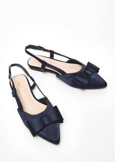 Quiz Navy Satin Bow Slingback Flat Pumps