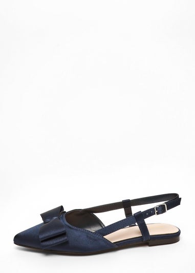 Quiz Navy Satin Bow Slingback Flat Pumps