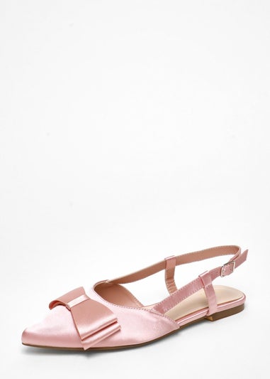 Quiz Pink Satin Bow Slingback Flat Pumps