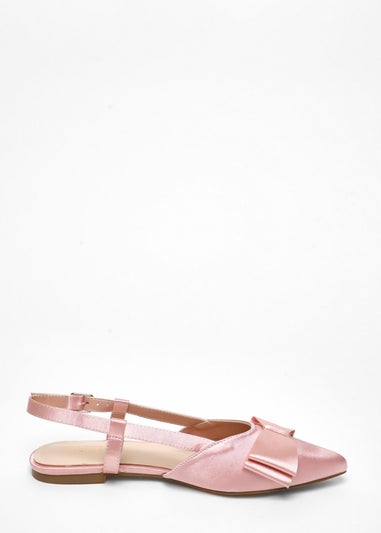 Quiz Pink Satin Bow Slingback Flat Pumps