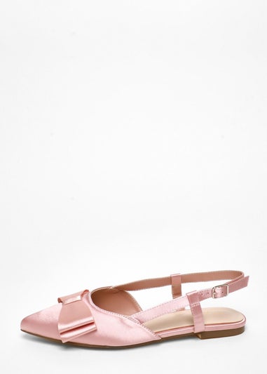 Quiz Pink Satin Bow Slingback Flat Pumps