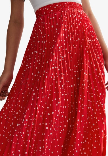 Gini London Red Polka Dot Pleated Midi Skirt