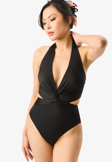 Gini London Black Twisted Cut out Halter Swimsuit