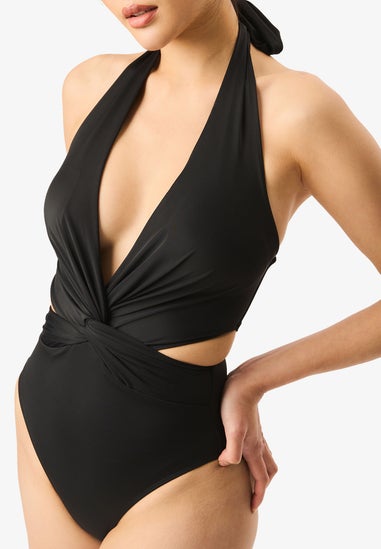 Gini London Black Twisted Cut out Halter Swimsuit