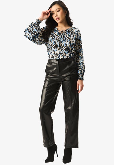 Gini London Blue Tie Neck Detail Long Sleeve Blouse