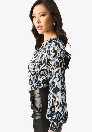 Gini London Blue Tie Neck Detail Long Sleeve Blouse