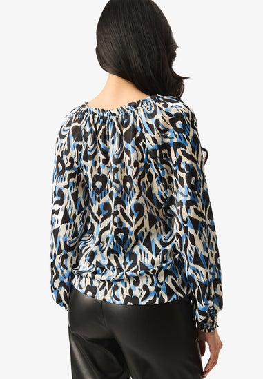 Gini London Blue Tie Neck Detail Long Sleeve Blouse