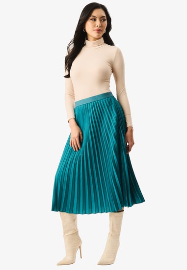 Gini London Teal Pleated Midi Skirt