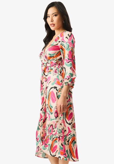 Gini London Multi Print Wrap Midi Dress