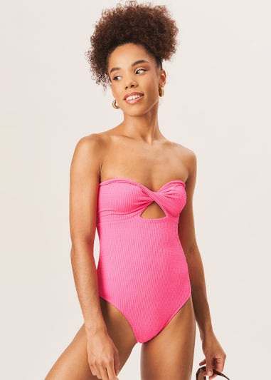 Gini London Hot Pink Twist Front Textured Swimsuit