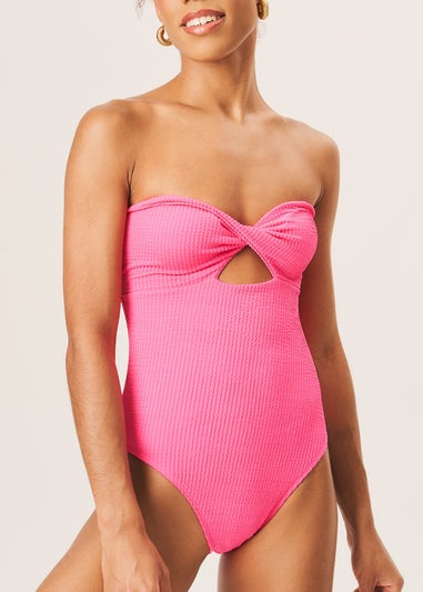 Gini London Hot Pink Twist Front Textured Swimsuit