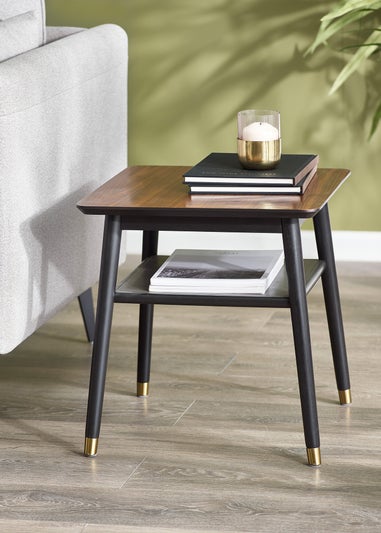 Julian Bowen Walnut Findlay Lamp Table With Shelf (45 x 45 x 45cm)