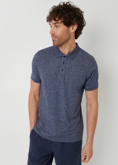 Threadbare Navy Degray Cotton Jersey Grindle Polo Shirt