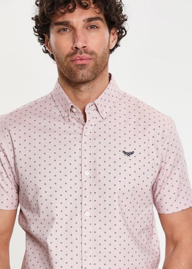 Threadbare Pink Leonardo Cotton Diamond Print Shirt