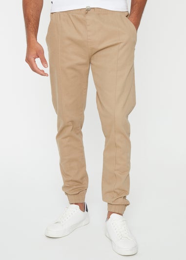 Threadbare Stone Metro Cuffed Casual Trousers With Stretch