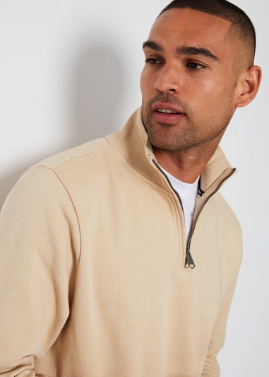 Threadbare Beige 1/4 Zip Neck Sweatshirt