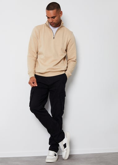 Threadbare Beige 1/4 Zip Neck Sweatshirt