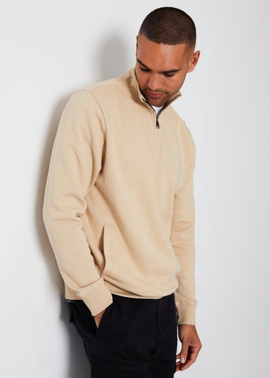 Threadbare Beige 1/4 Zip Neck Sweatshirt