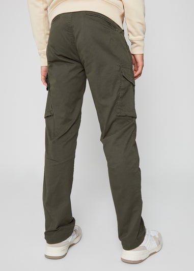 Threadbare Khaki Cotton Cargo Trousers With Stretch