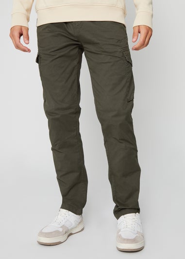 Threadbare Khaki Drill Cotton Cargo Trousers With Stretch