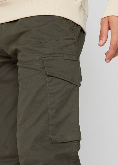 Threadbare Khaki Drill Cotton Cargo Trousers With Stretch