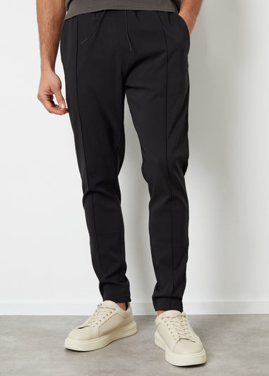 Threadbare Black Swinton Luxe Pull-On Seam Detail Stretch Trousers