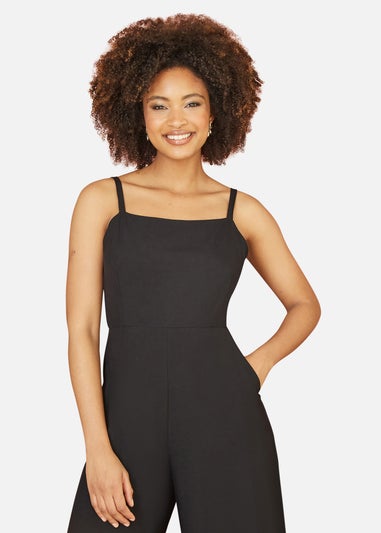 Yumi Black Viscose Tie Back Jumpsuit With Pockets